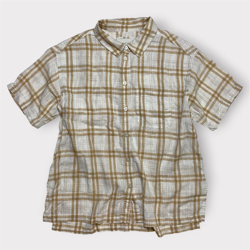 American Eagle Yellow Plaid Button Down Shirt Women’s Medium
